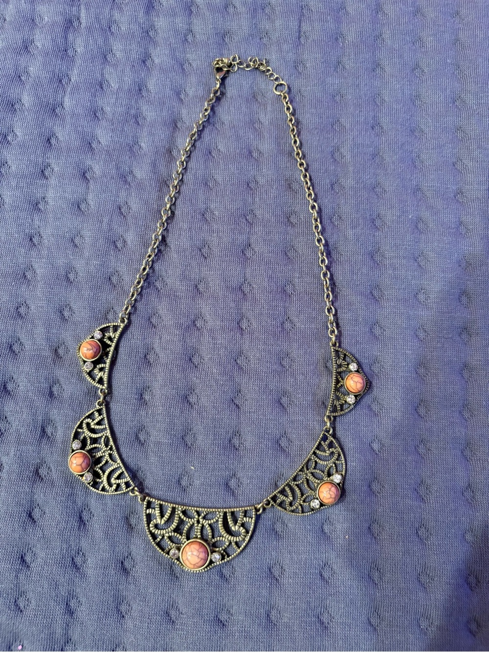 Antique-Style Filigree Necklace with Coral Accent Stones